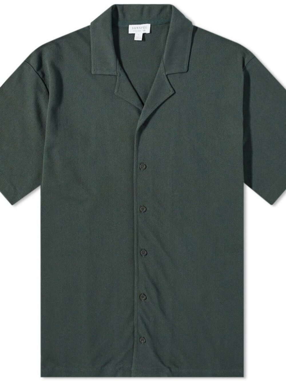 Sunspel Forest Green Camp Collar Short Sleeve Button Down